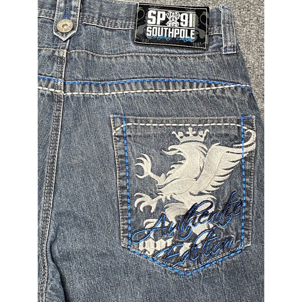 Y2K Southpole Baggy Jorts Grunge Embroidered Vintage Jean Shorts Men's Sz 36 - Picture 2 of 10